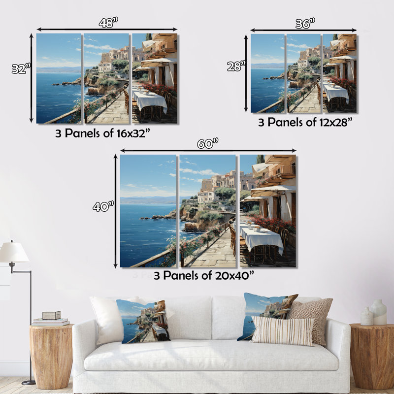 Italie, Amalfi Coast Romance - Italie, art mural, H 30 po x l 40 po x P 1,5 po, Encadrement argenté