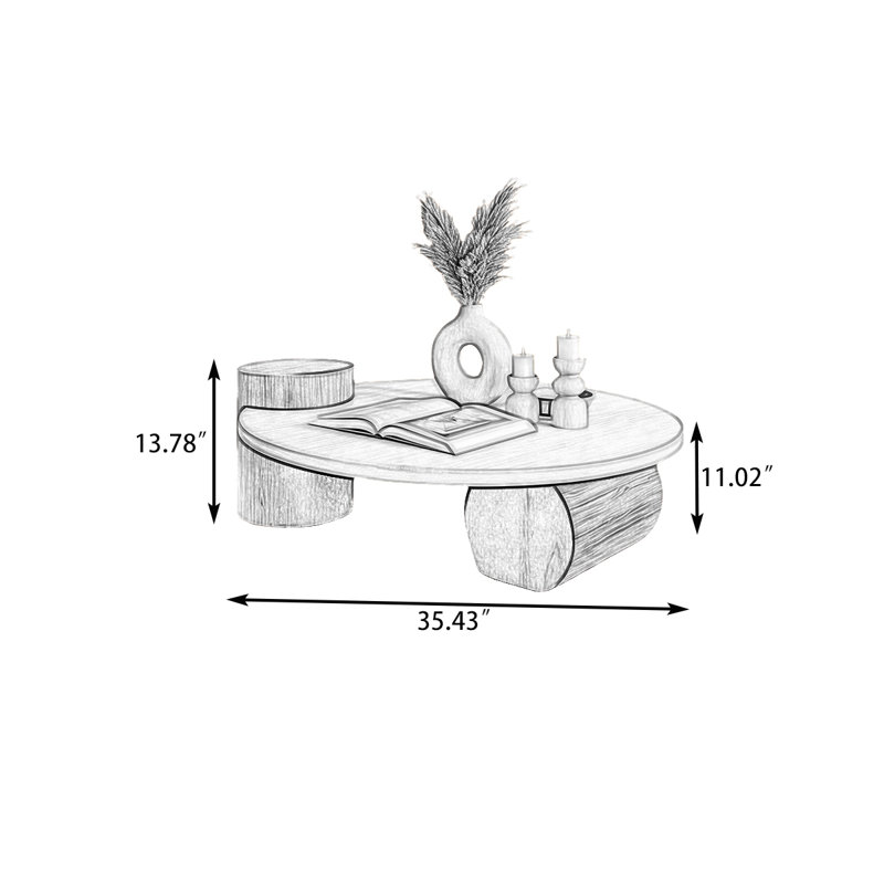 Table basse ronde en bois de noyer naturel avec plateau en travertin naturel, H 13,78 po x l 35,43 po x P 35,43 po