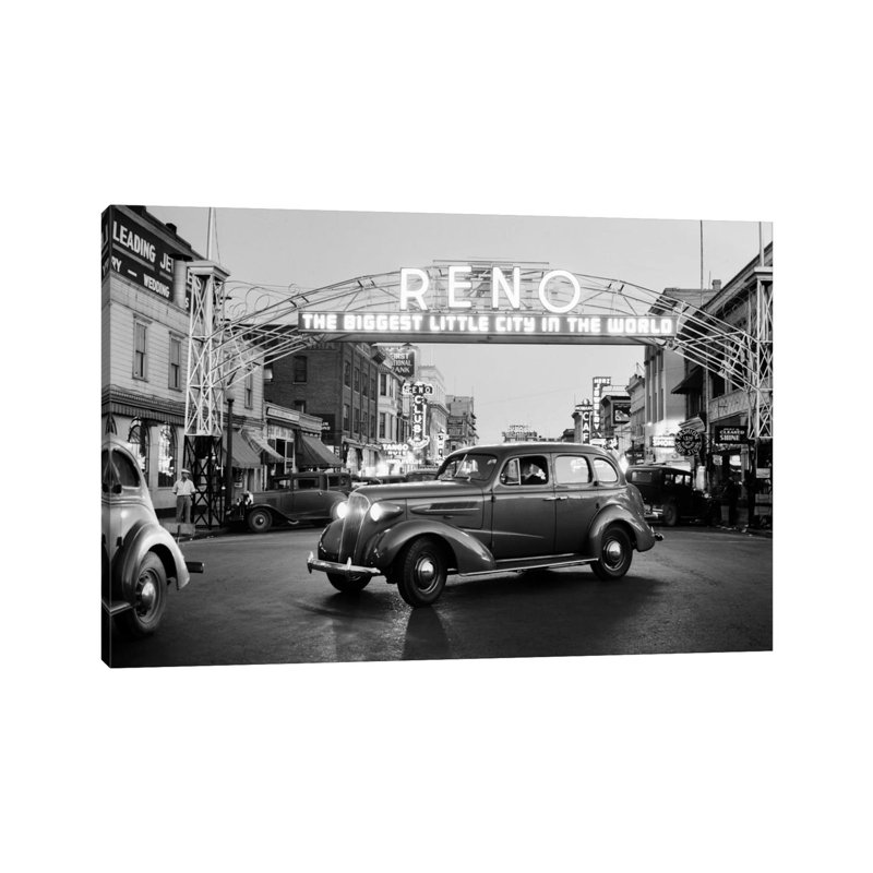 1930s Night Of Arch Over Main Street Reno Nevada Neon Sign The Biggest Little City In The World by Vintage Images - Wrapped Canvas Print