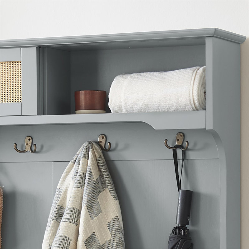 Clothes Hanger Hall Tree Storage Bench Shoe Rack For Entryway, Gray