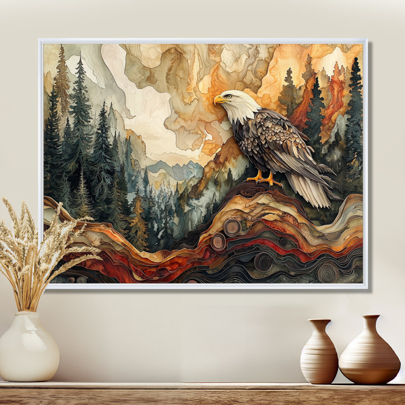 Gianelly Eagle In A Large Forest Landscape - Eagle Wall Art, 24" H x 32" W, Floater Framed Print, White
