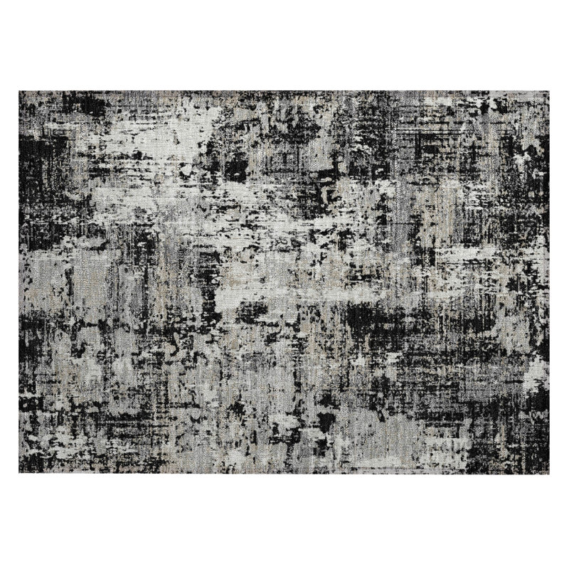 Black and White Abstract Washable Synthetic Rug 20" x 30"
