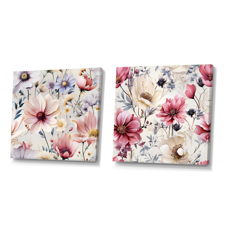 Hamrick - Ensemble de 2 collages carrés floraux, H 30 po x l 61 po, Toile tendue