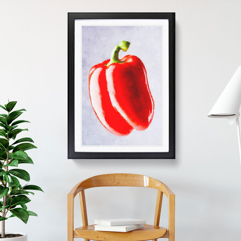 Lone Red Bell Pepper - Picture Frame Graphic Art Print, Black Framed, 45cm H x 33cm W x 2cm D