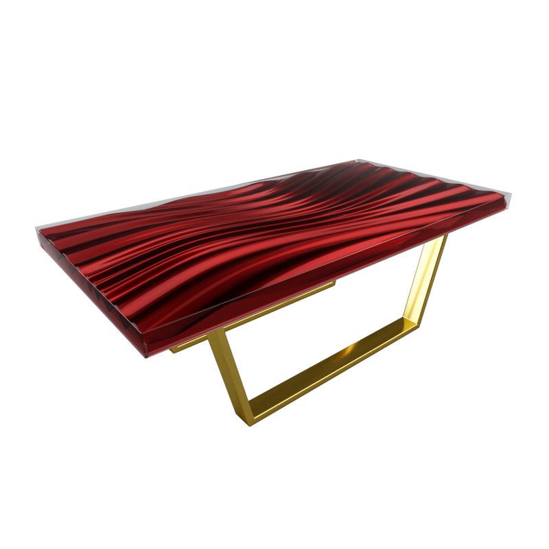 Wave Solid Wood Coffee Table, Gold Plated, Red