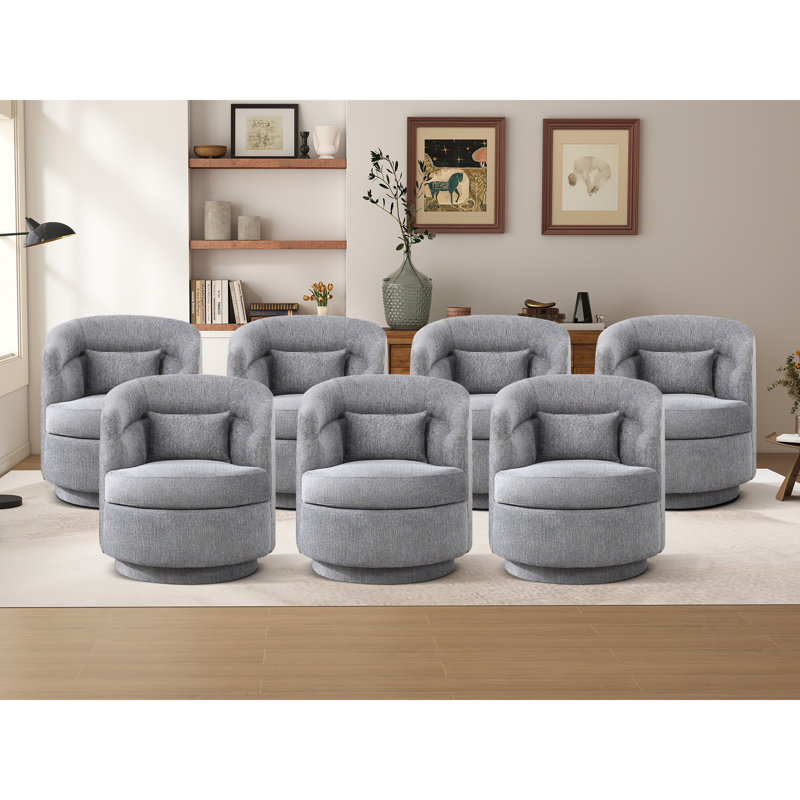 29" Wide Modern Super Soft Swivel Barrel Chair With Pillow, Dark Gray