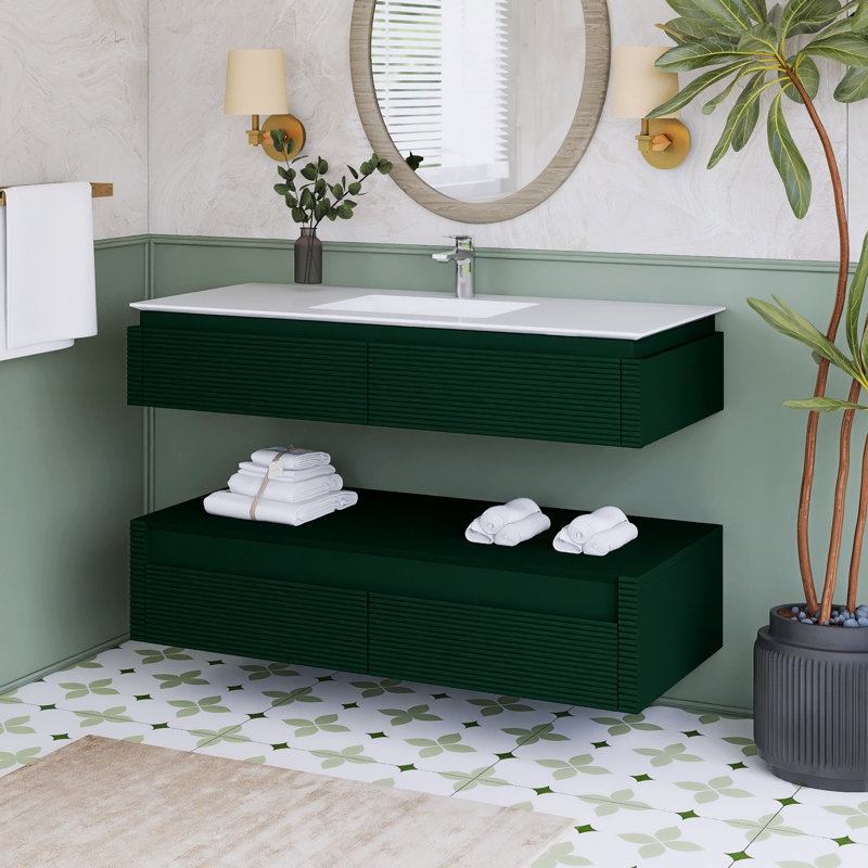Meuble-lavabo mural simple 48 po avec plateau en marbre, Green