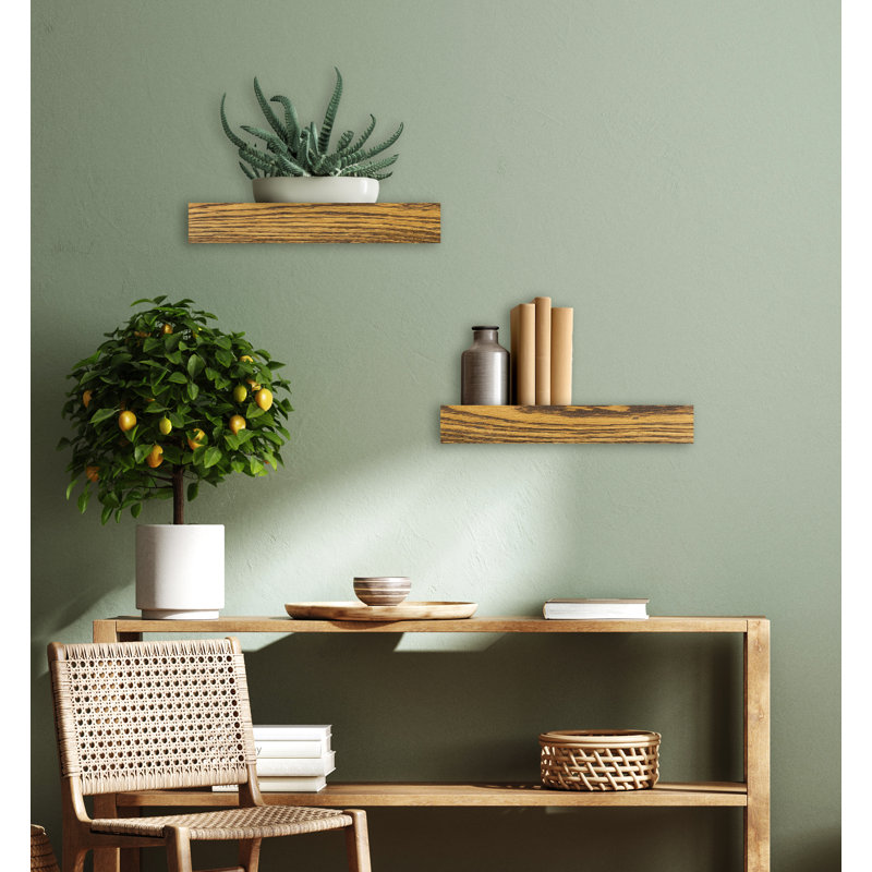 Emerald Lee 2 Piece Oak Solid Wood Floating Shelf, Honey, 3" H x 17" W x 4" D