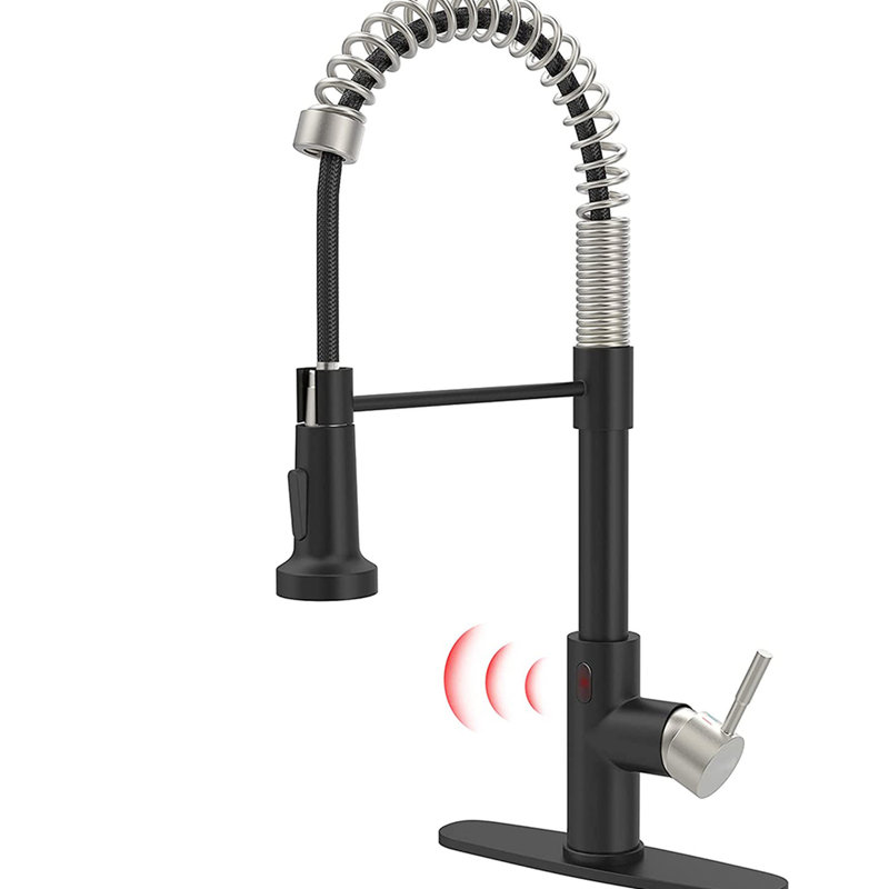Touchless Kitchen Tap - Motion Sensor Enabled Automatic Contemporary Style For Sinks Faucet Hands Smart With Pull Down Modern Black And Silver Look