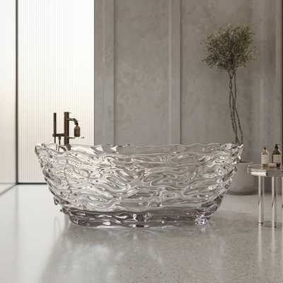 69" Freestanding Transparent Resin Soaking Bathtub - Clear Wavy Crystalline Luxury Tub