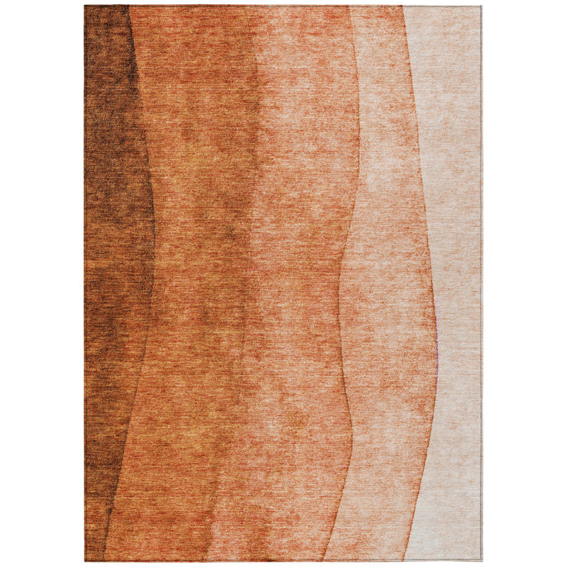 5' X 8' Orange And Copper Ombre Washable Indoor Outdoor Area Rug, Rectangle 5' x 8'