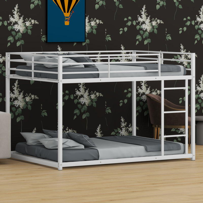 Low Bunk Bed With Integrated Ladder And Sturdy Frame, White