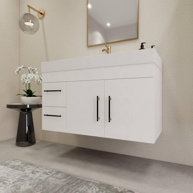 41.9" Wall-Mounted Single Bathroom Vanity Set, Glossy White