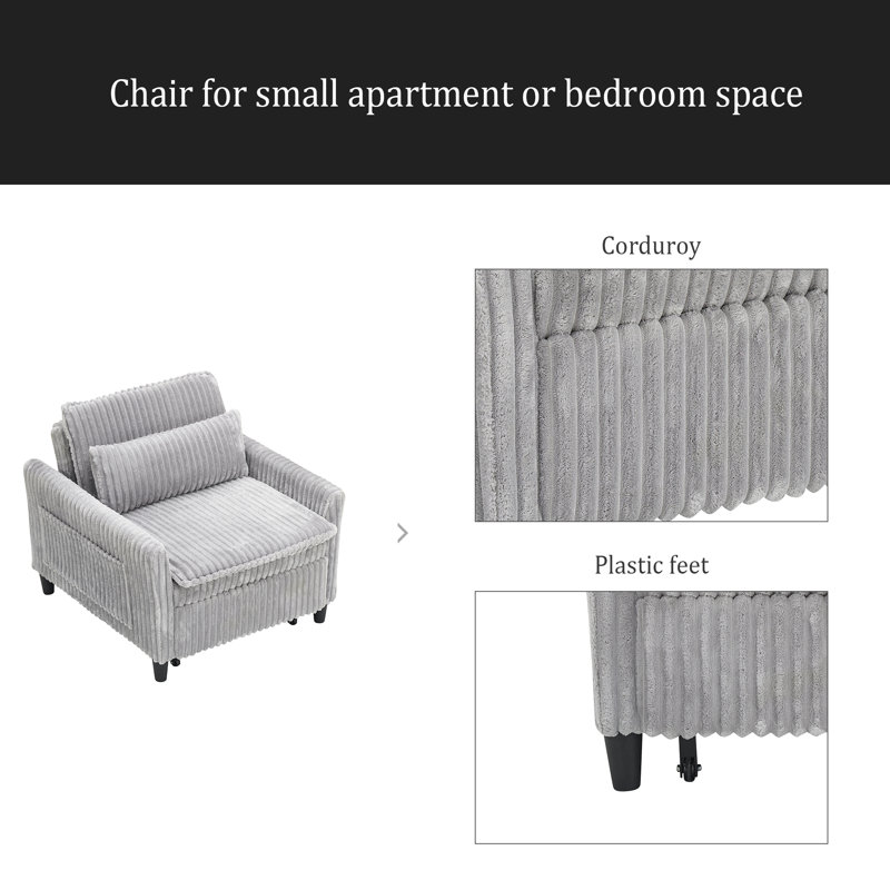 Comfortable Chair For Small Apartment Bedroom Space Balcony Small Sofa Bed Lazy Small Sofa With A Pillow, Gray