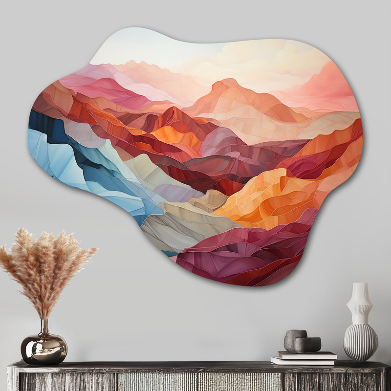 Corail bleu sarcelle majestueux palette - montagnes asymétriques Art mural, sculpture murale en métal nuage