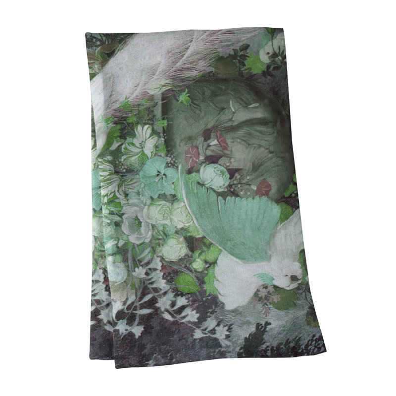 Serviette de thé peacock avec fleurs, Polyester sergé, Vert