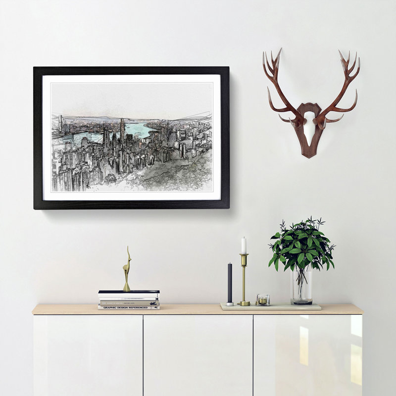 Hong Kong Skyline in Abstract - Picture Frame Graphic Art Print, Black Framed, 36cm H x 48cm W x 2cm D