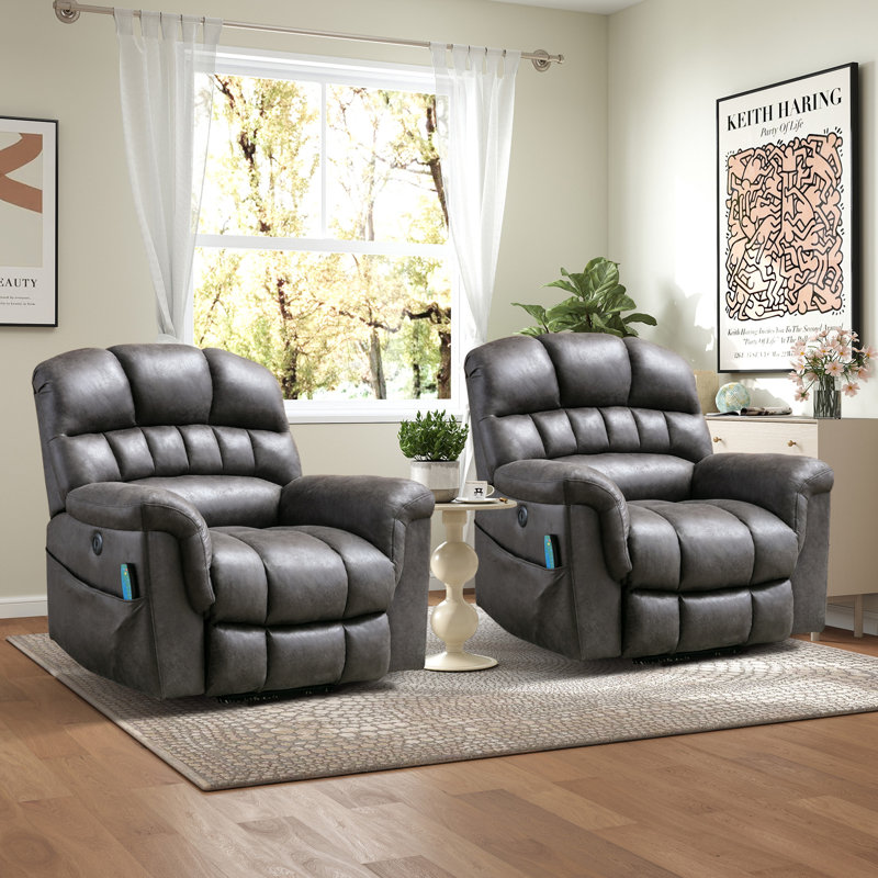 Très grand massage inclinable et vibrant inclinable en similicuir de 41,3 po de largeur, Gris