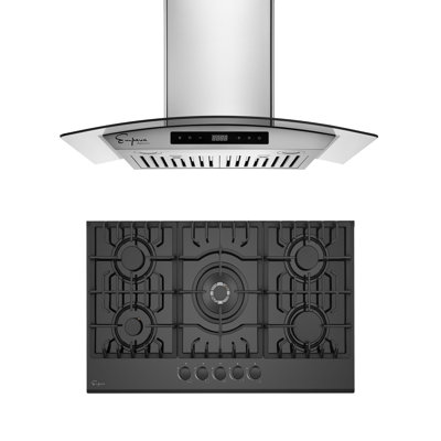 Empava 2 Piece Kitchen Appliance Package with 36'' Gas Freestanding , and Wall Mount Range Hood