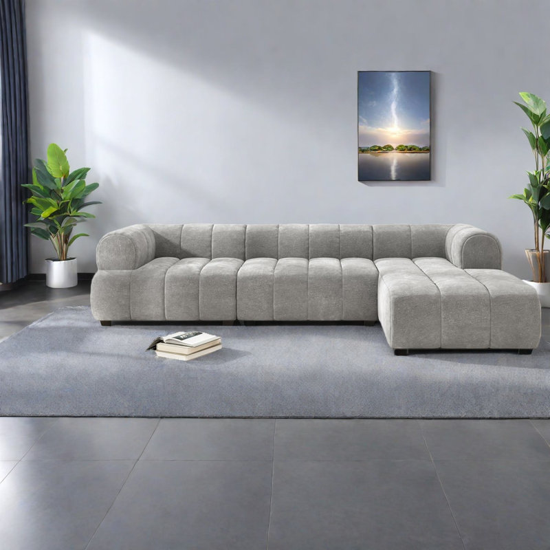 Canapé modulaire en forme de L de 122 po avec ensemble éponge et méridienne haute densité entièrement compressé de 122 po, ensemble 2 pièces, entièrement assemblé faisant face à la droite, parfait pour le salon, la détente