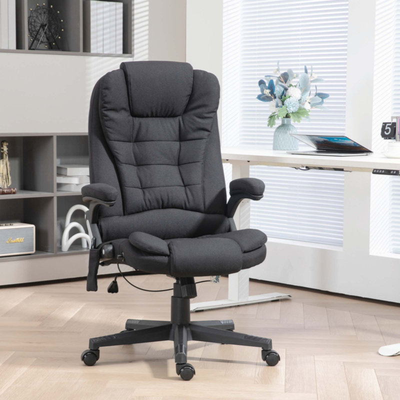6 Point Vibrating Massage Office Chair With Lumbar Heat Black, Black