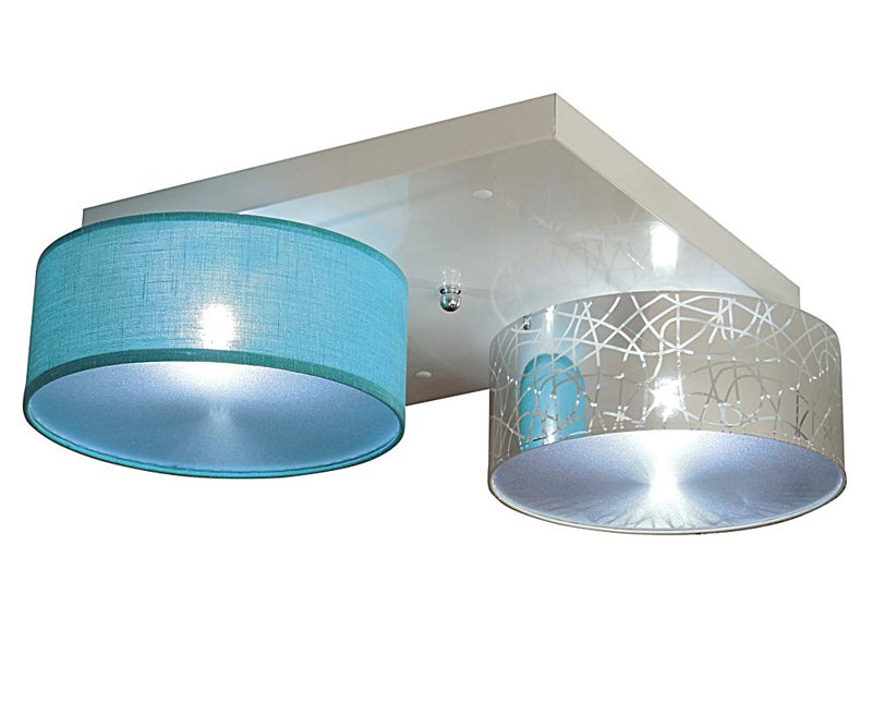 Pulley Fabric Semi Flush Mount, Silver/Turquoise