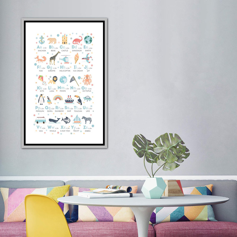 Garçons illustrés - Alphabet - impression, Aucun mat, H 60 po x l 40po x P 1,5 po, Toile encadrée argentée