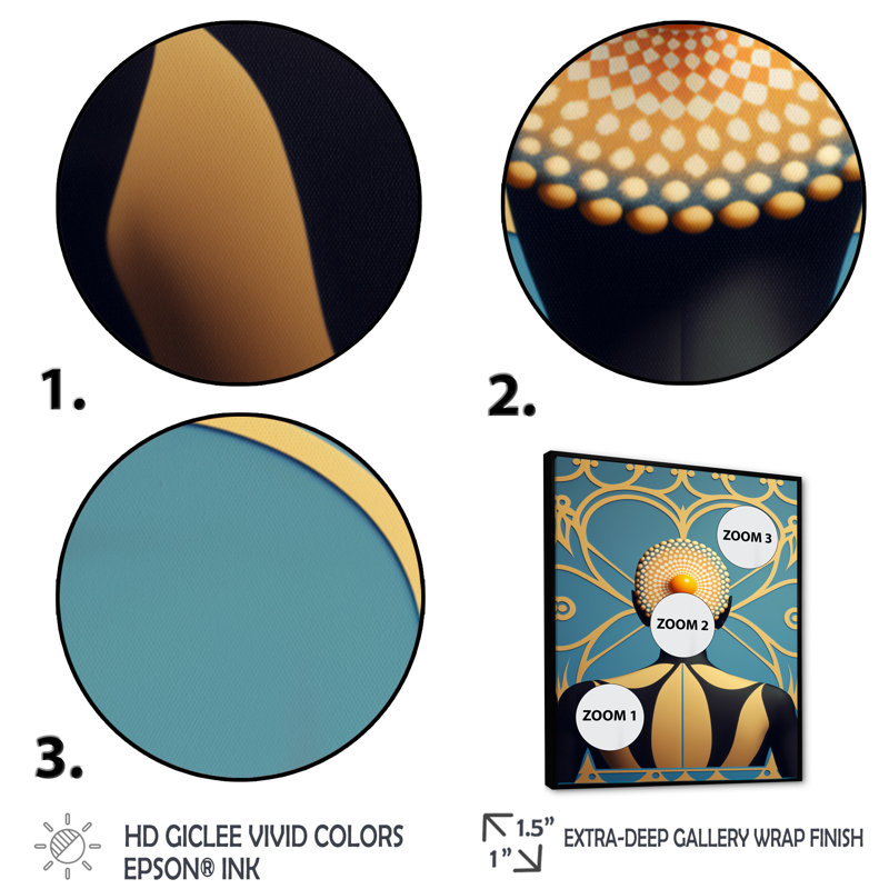 Golden Consciousness Woman I - reproduction d'art sur toile, H 40 po x l 30 po x P 1,5 po, Toile avec cadre flottant noir