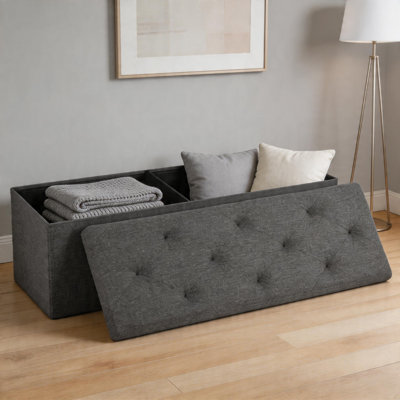 Dark Gray Large Storage Ottoman, Foldable Padded, Bench For Bed End, With Storage Box, For Bedroom Living Room