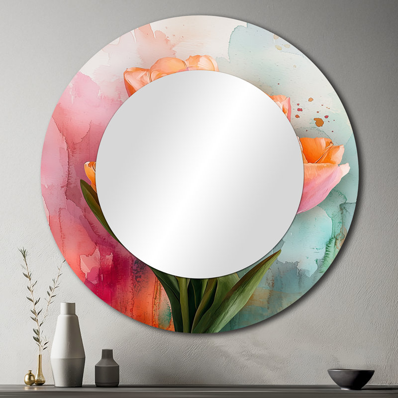 Aquarelle, tulipes, bouquets d'émotion - Art mural miroir traditionnel - imprimé sur métal, 36 po x 36 po