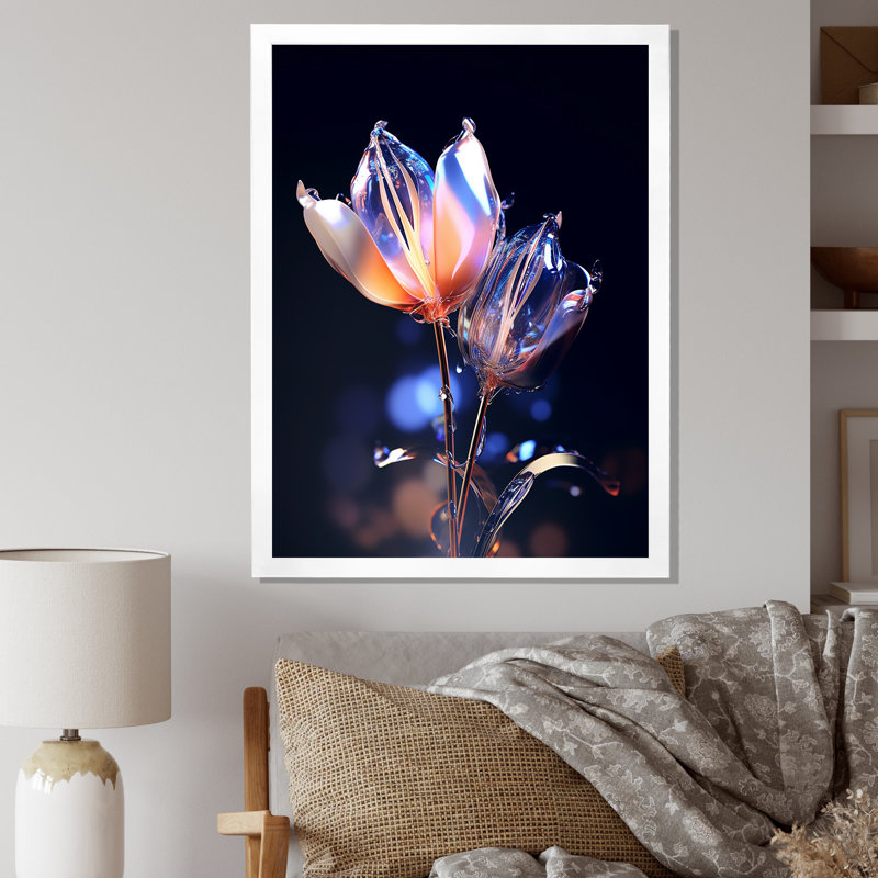 Tulipe luminescente qui fleurit gracieusement sur toile, Cadre simple blanc, H 20 po x l 12 po x P 1 po