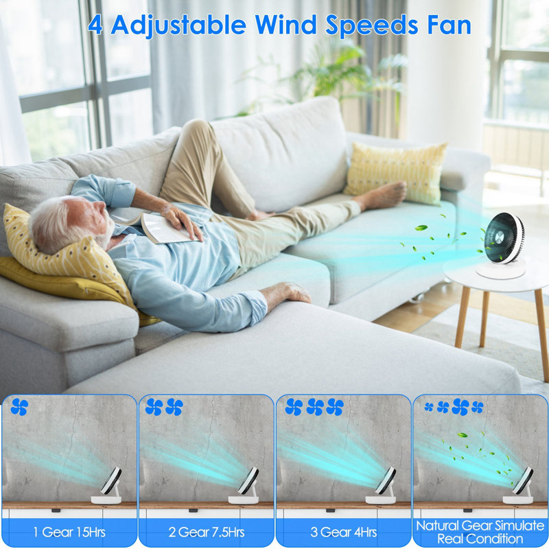 Foldable Rechargeable LED Desk Wall Mounted Fan with Magnetic Remote Hanging Oscillating, White
