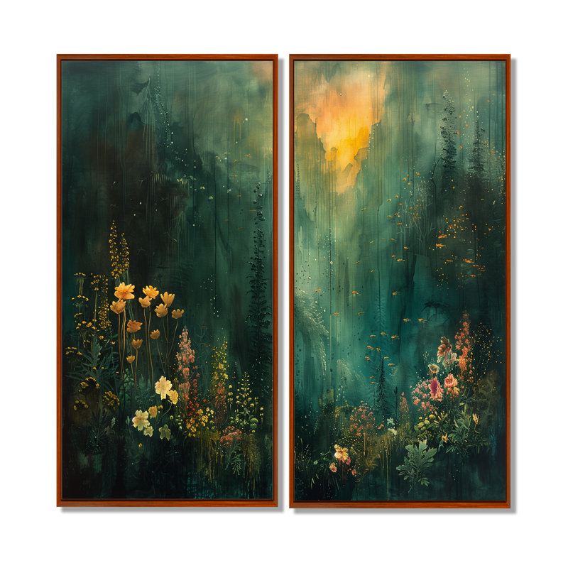 «Green Forest Enchantment Forest», impressions traditionnelles sur toile 2 pièces, 32" H x 32" W, Brown