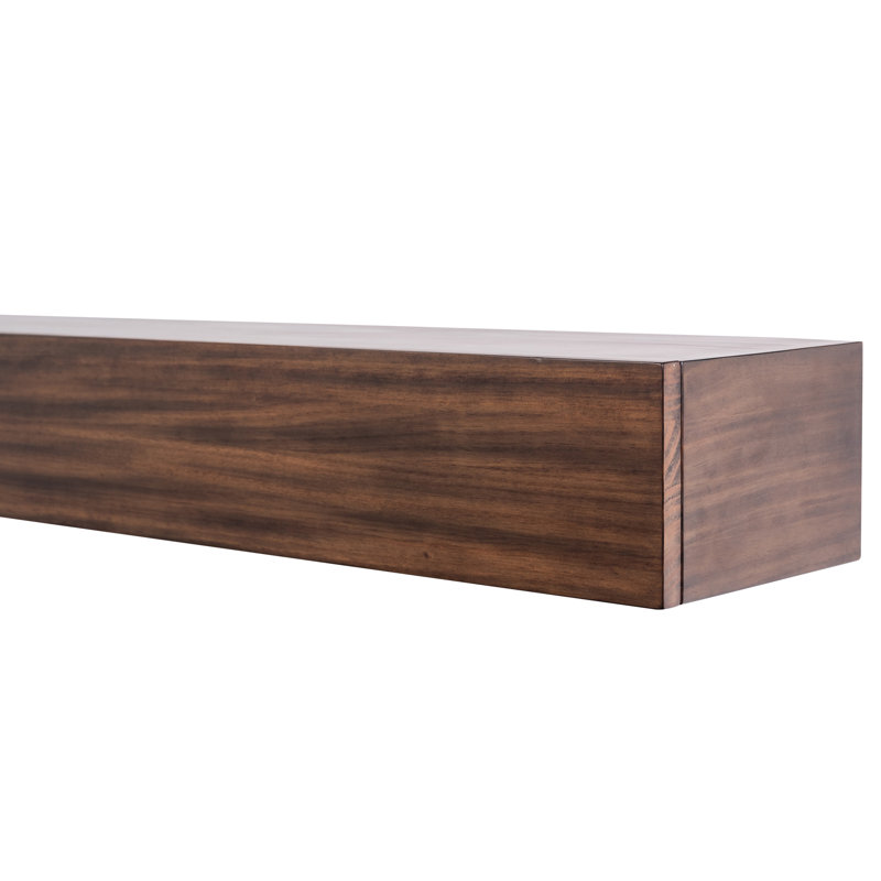 Floating Wood Fireplace Mantel Shelf with Hidden Storage Compartments, 72, Mocha