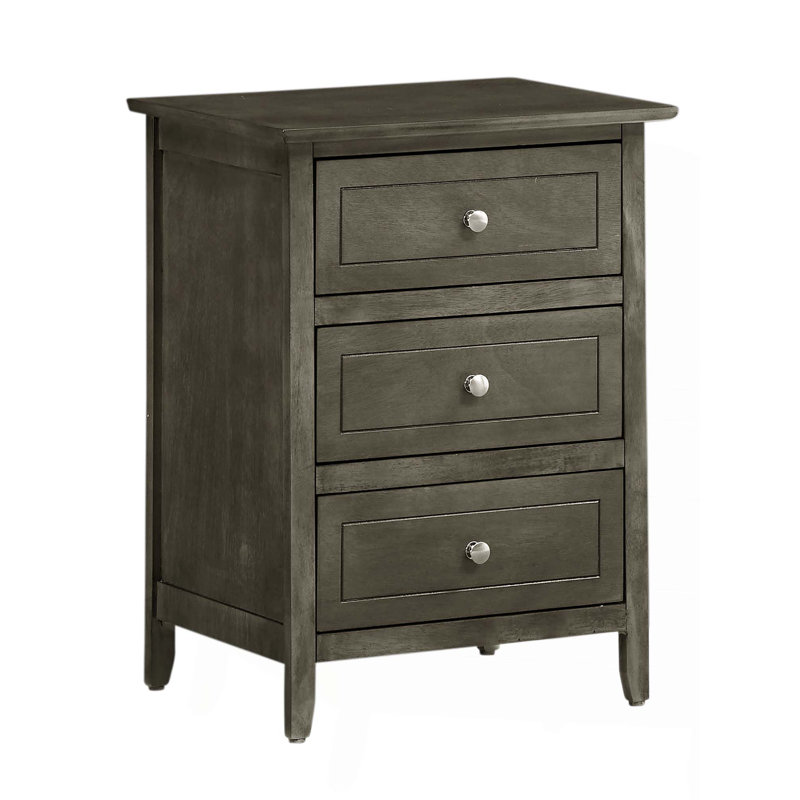 Table de chevet transitionnelle polyvalente à trois tiroirs, Gris
