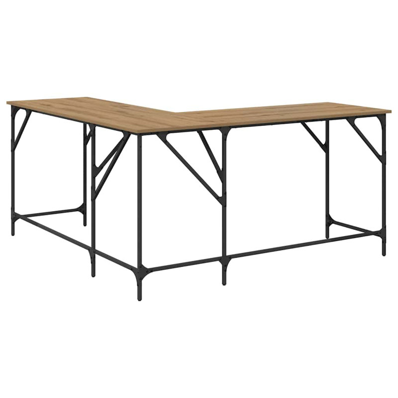 L-Shaped Metal Base Computer Desk, Artisan Oak, 75cm. H x 149cm. W x 149cm. D