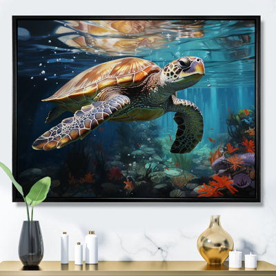 " Green Blue Marine Animals Turtle Encounter III " Watercolor Print