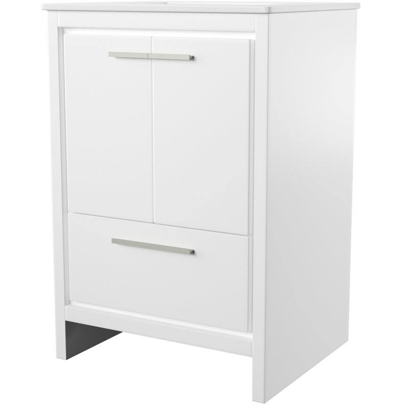 Meraris 23.5'' Single Bathroom Vanity with Quartz/Ceramic Undercount Sink Top, High Gloss White