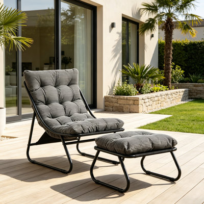 Outdoor Patio Lounge Chair with Ottoman and Adjustable Backrest