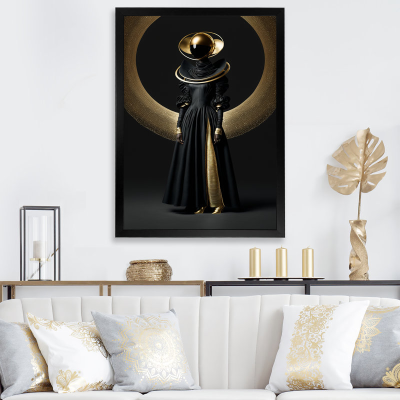 Contemporary Golden Sphere Blackness I sur impression sur toile, Cadre photo noir, H 20 po x l 12 po x P 1 po