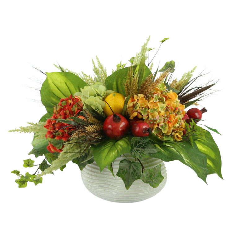 Mixed Hydrangea And Fruit Floral Arrangement