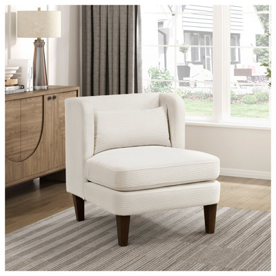 Chaise d'appoint moderne en velours côtelé beige avec coussins à ressorts ensachés et coussin inclus
