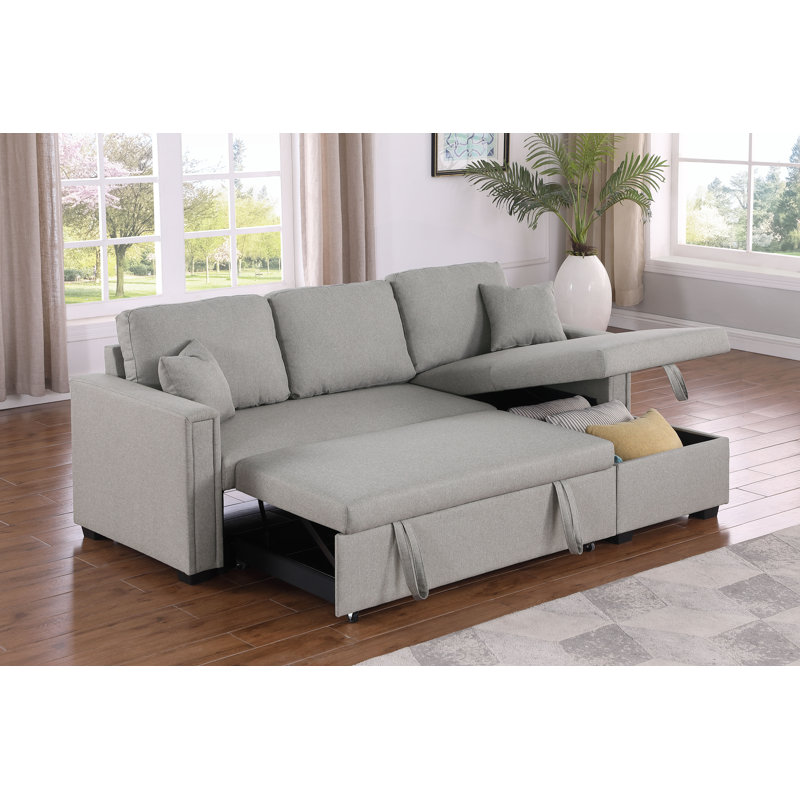 Dishaan Convertible Sleeper Sofa with Reversible Chaise, Light Gray 100% Polyester