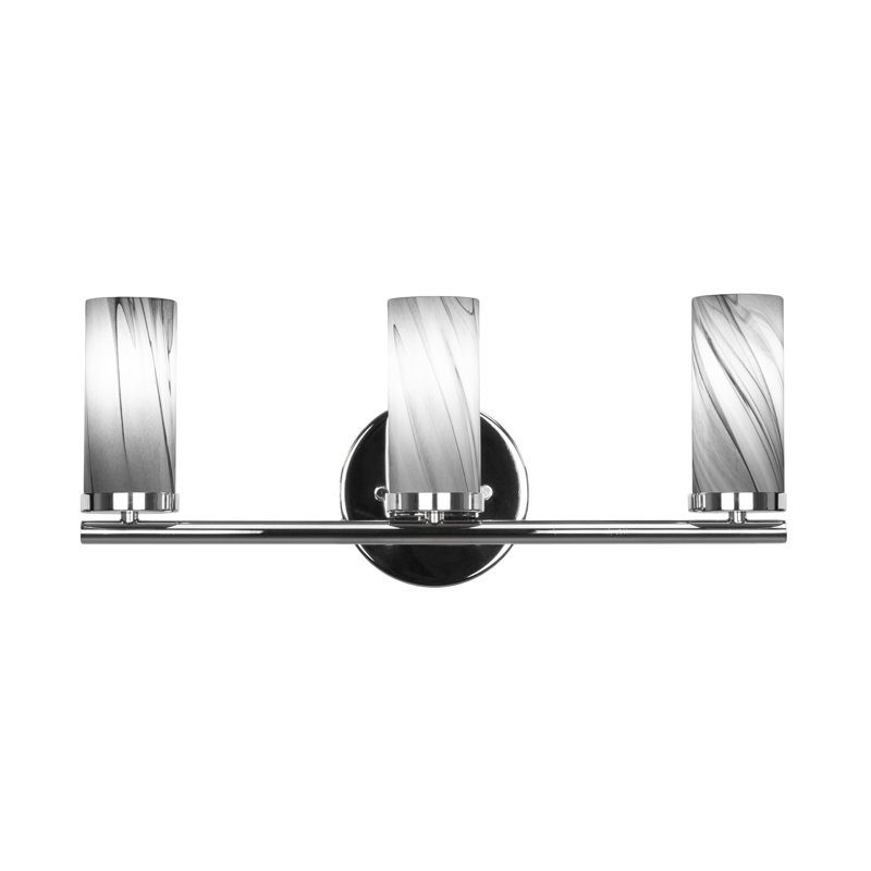 Arefa 3 Light Bath Bar Shown With 2.5” Onyx Swirl Glass, Chrome