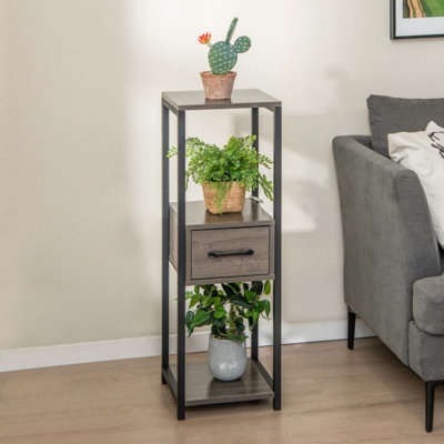 Ensemble de 1 table de plante d'intérieur en métal à 3 niveaux avec tiroirs anti-basculement