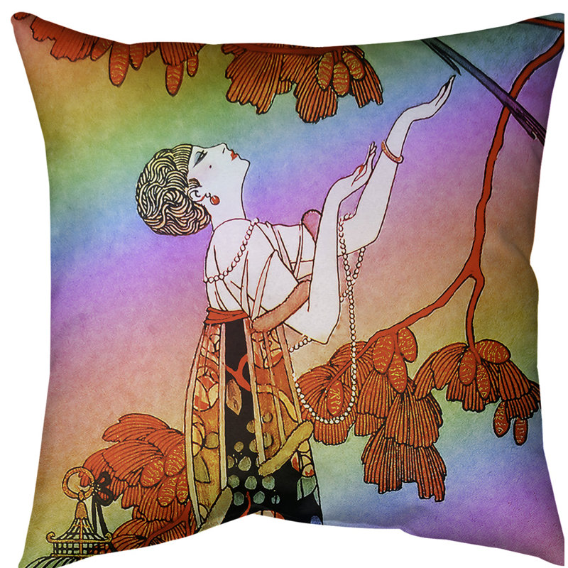 Coussin de femme, 18 po x 18 po, Rouge / arc-en-ciel, Sergé de coton