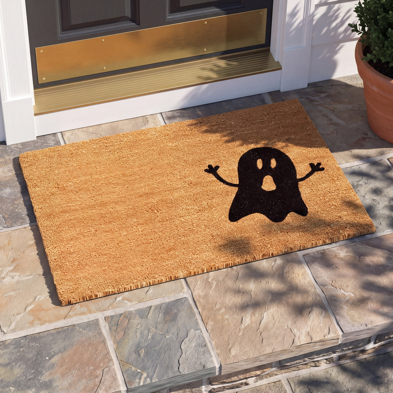 Daphine Non-Slip Halloween Outdoor Doormat, Orange/Black, Rectangle 2' x 3'