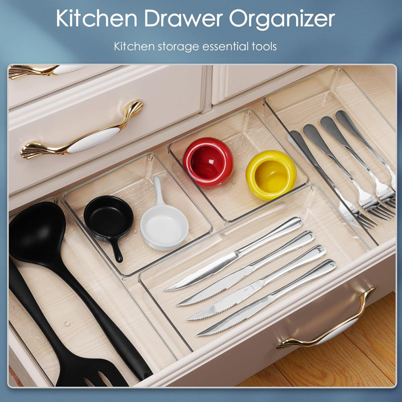12-pack Large Clear Plastic Drawer Organizer Set