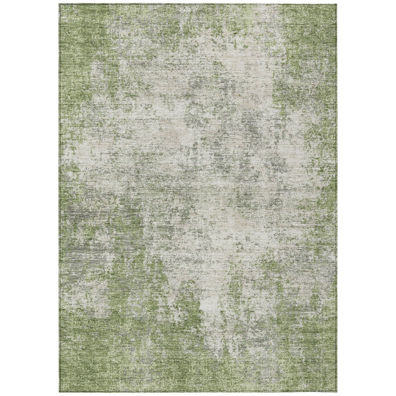 Tapis intérieur lavable abstrait vert et ivoire 8 pi x 10 pi