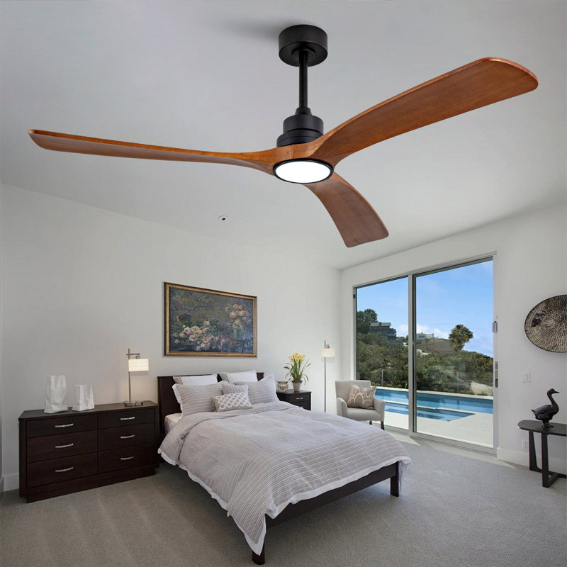 New Model Wood Ceiling Fan With 3 Solid Wood Blades Remote Control Reversible DC Motor For Living Room, 157 RPM, 60" Wide